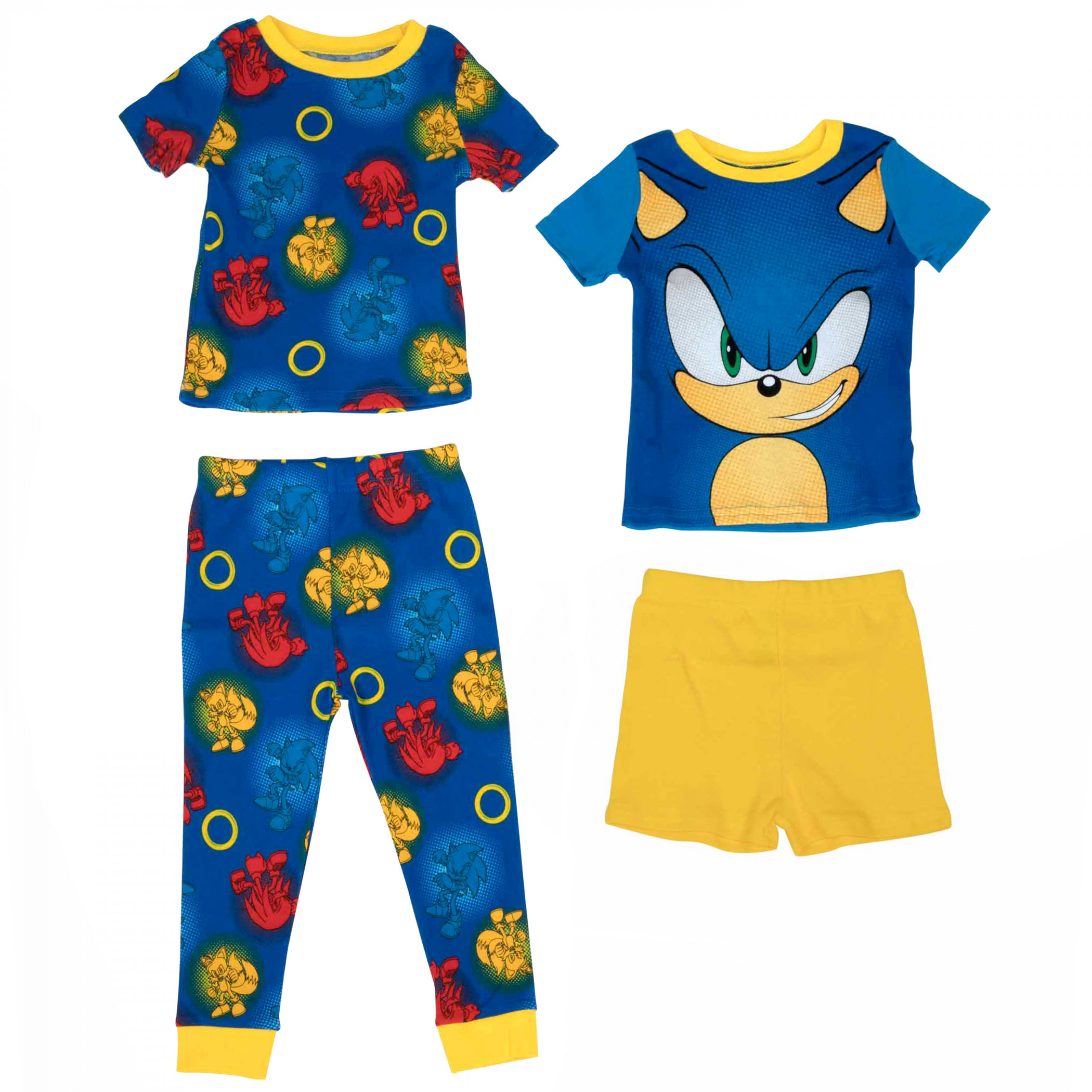 Sonic The Hedgehog with Tails and Knuckles 4-Piece Toddler Pajama Set
